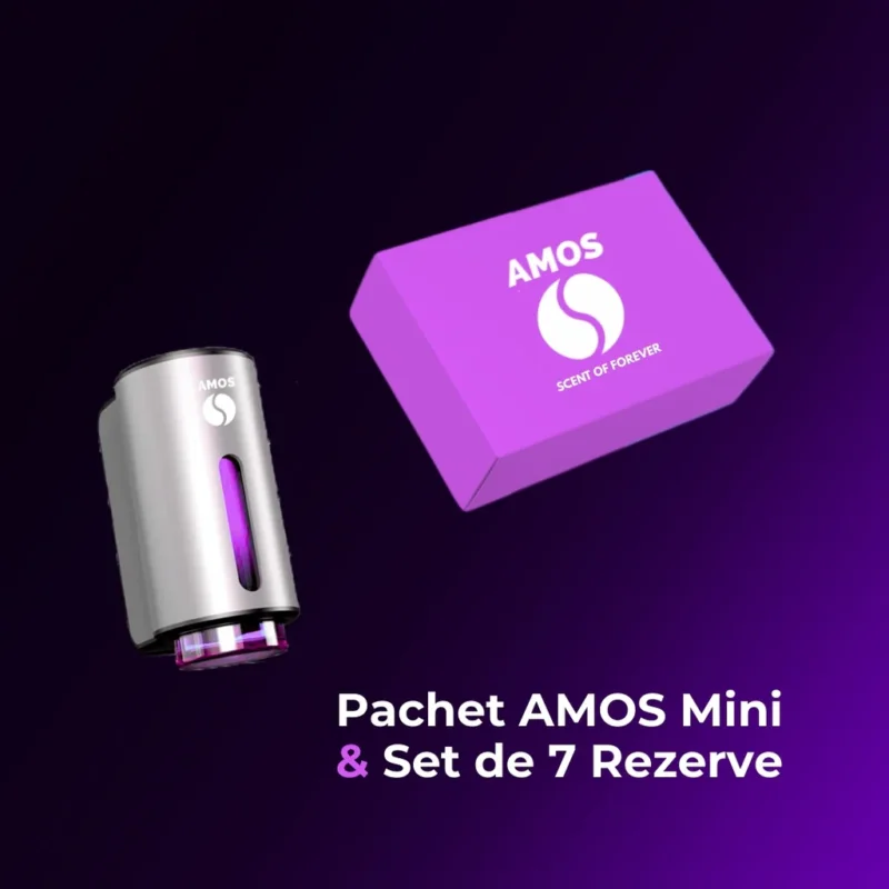 Pachet Amos mini Purple - difuzor gri parfum + set purple cu 7 parfumuri de rezervă Ofertă de sezon