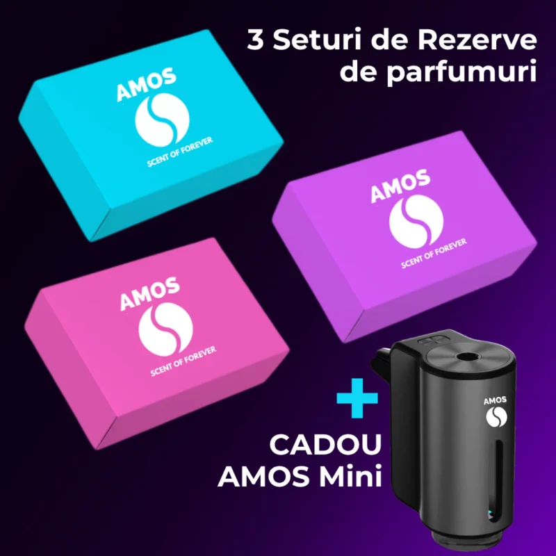 Preț mic Pachet Amos all-inclusive: 3 Seturi de 7 Rezerve + CADOU difuzor AMOS Mini negru